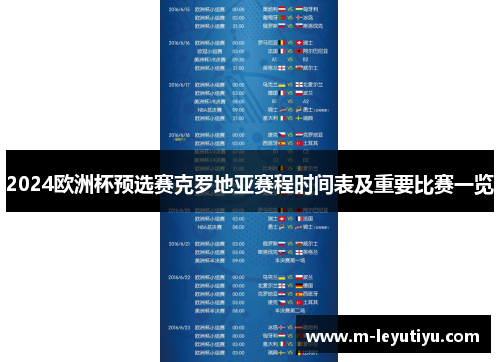2024欧洲杯预选赛克罗地亚赛程时间表及重要比赛一览